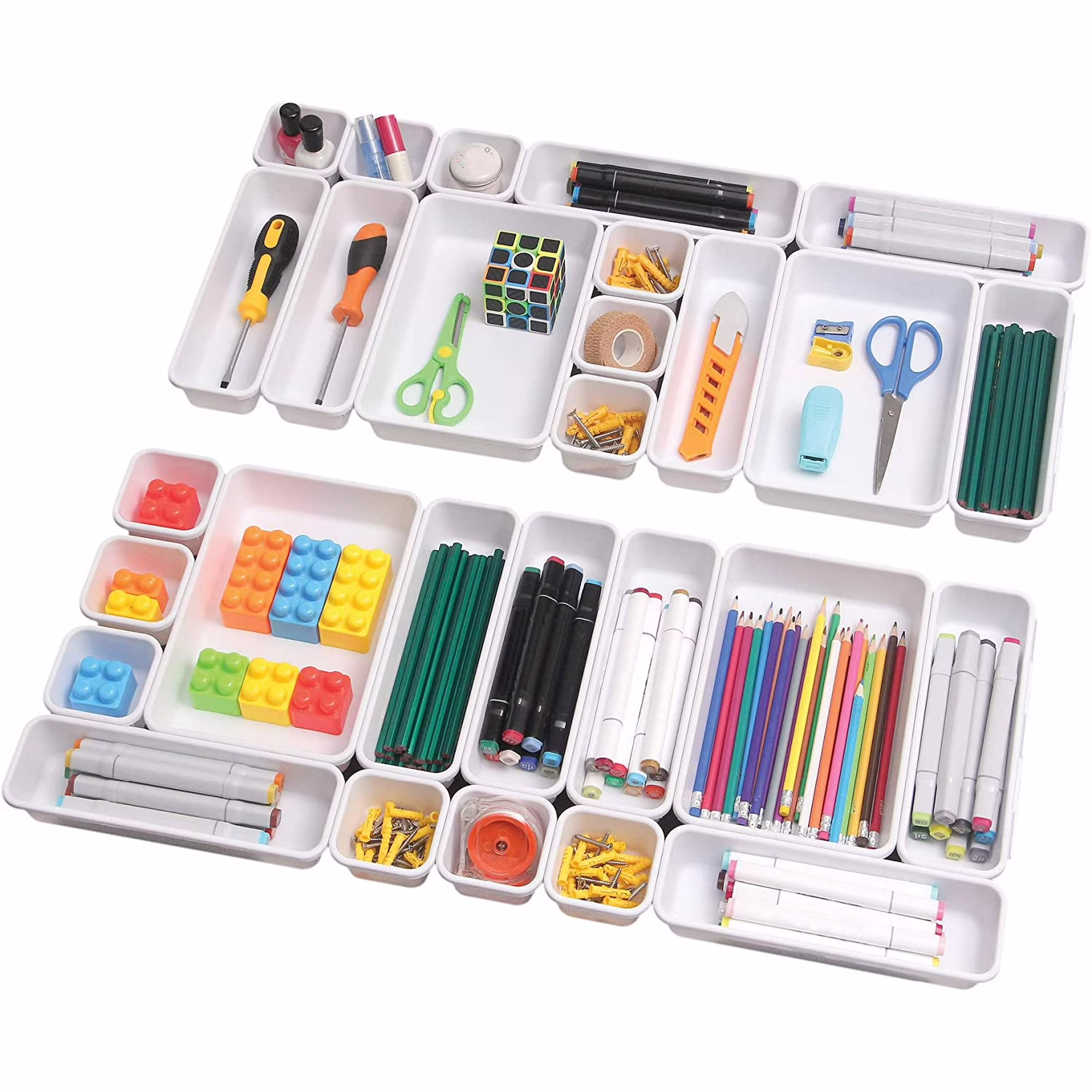 dxynlzq 42 Pack Interlocking Desk Drawer Organizer Tray Dividers Plastic Shallow Narrow Drawers Organizers Separators Storage Bins Container for Kitchen Bathroom Makeup Office Vanity Dres