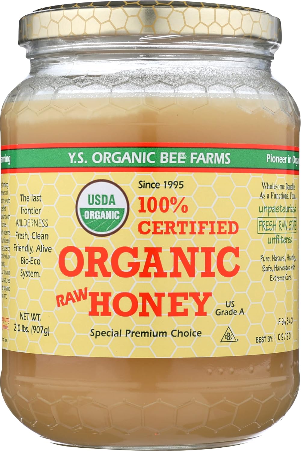 YS Organic Bee Farms CERTIFIED ORGANIC RAW HONEY 100% CERTIFIED ORGANIC HONEY Raw, Unprocessed, Unpasteurized - Kosher 32oz(pack of 1)