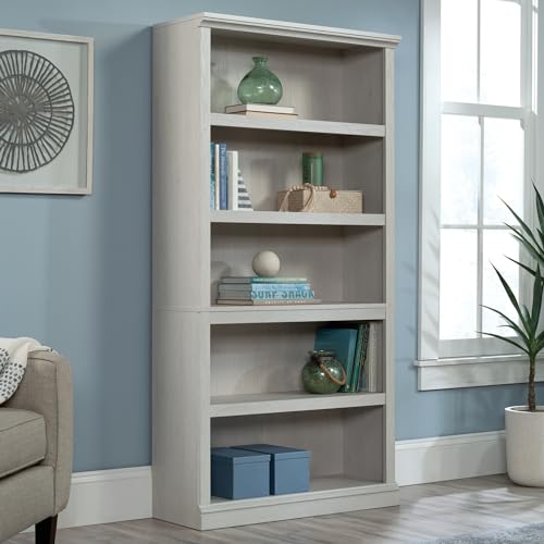 Sauder 5 Tier Book Shelf Wooden Bookcase Multipurpose Bookshelf for Home Office, Living Room, in Chalked Chestnut