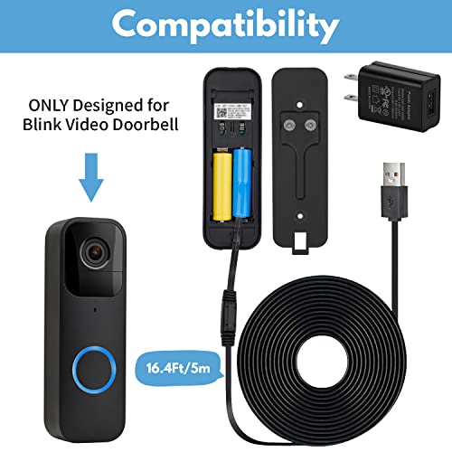 ALERTCAM Power Adapter for Blink Video Doorbell (Replace Battery), Doorbell Transformer with 16.4ft/5m Weatherproof Cable Continuously Charging Your Video Doorbell