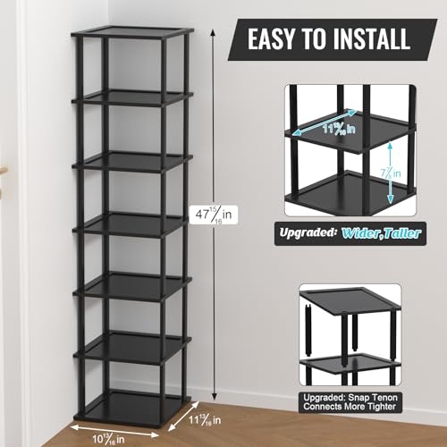 12 Tier Tall Bamboo Shoe Rack Shelf, Wooden Free Standing Stackable Shoes Rack Organizer for Closet, Front Door Entrance, Narrow Vertical Shoe Storage Rack for Entryway Garage Small Space Corner Stand