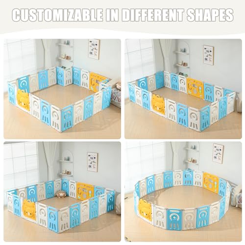 Baby Playpen, Foldable Koala Playpen for Babies and Toddlers,22 Panels Baby Play Pen Large Baby Play Yard, Koala Baby Play Yard, Portable Baby Fence, Baby Gate Playpen - Grey & White