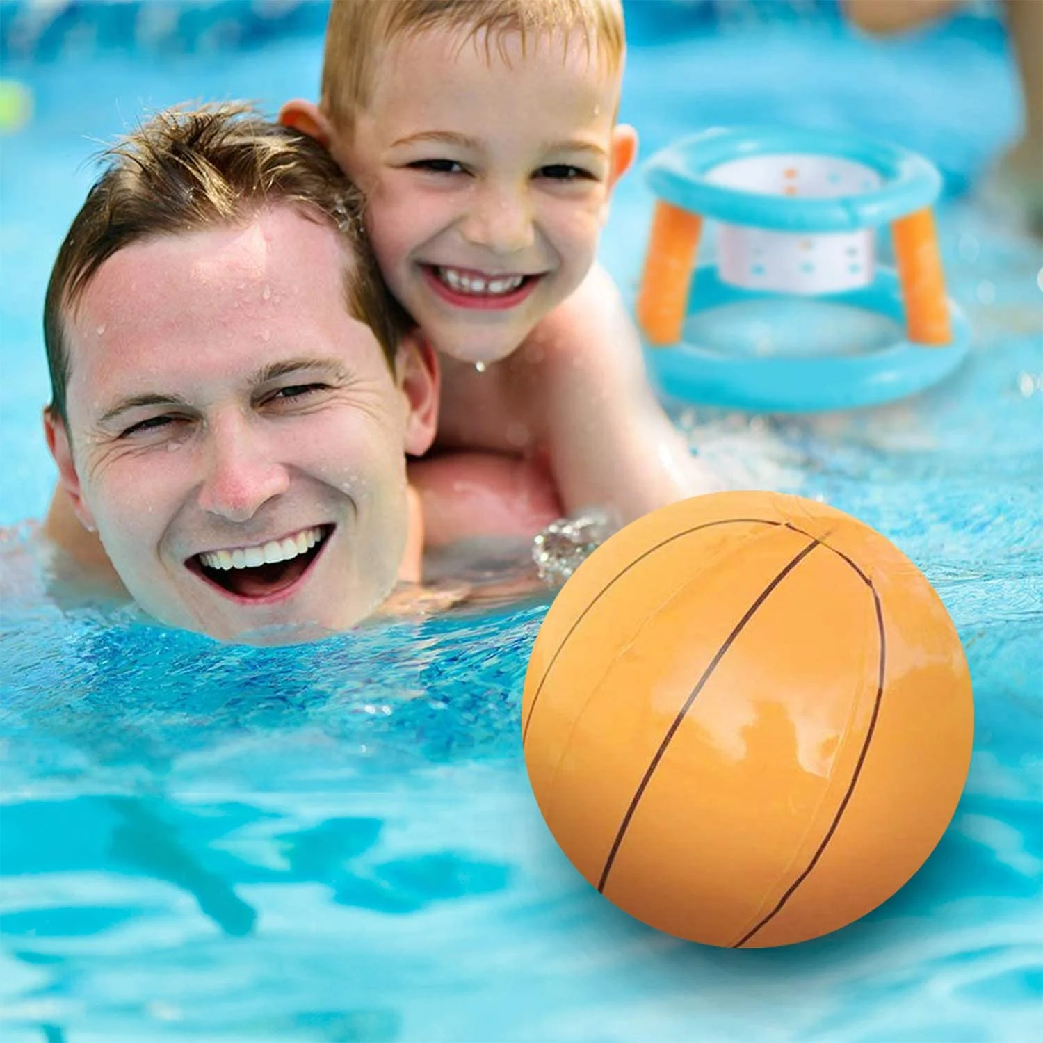 Vesna Pool Volleyball Set, Larger Inflatable Pool Floating Set Include 2 Balls & Basketball Hoops, Swimming Pool Toy Volleyball Game for Kids and Adults | Light Blue