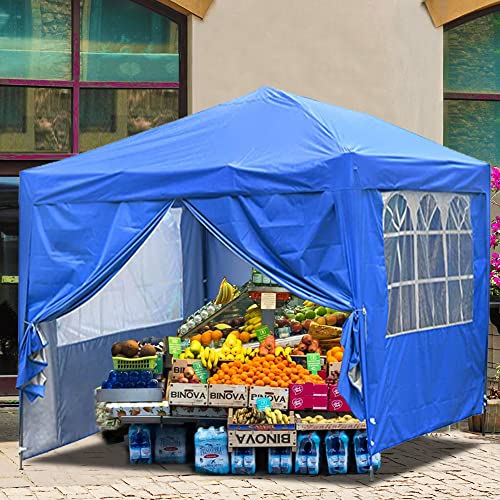 10x10 FT Pop up Canopy Tent Enclosed Instant Canopy Shelter Portable with Removable Sidewalls and Mesh Windows Waterproof (White（Four sidewalls）)