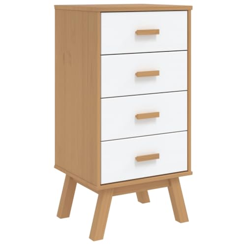 Bedside Cabinet White and Brown Solid Wood Pine,Modern, White and Brown Wooden Bedside Table with Drawers for Ample Storage Bedroom Furniture