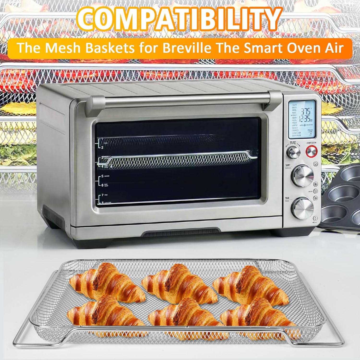 3Pcs Stainless Steel Air Fryer Basket for Breville Smart Oven Air Fryer Pro, Replacement Mesh Baskets Air Fryer Accessories Basket for Breville BOV900 Smart Air Fry Oven (16.5