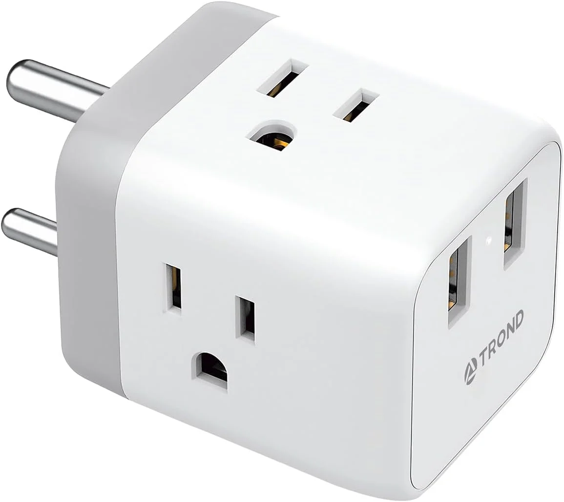 India to US Plug Adapter - US to India Travel Plug Adapter with 2 USB Ports 3 American Outlets, Power Adaptor