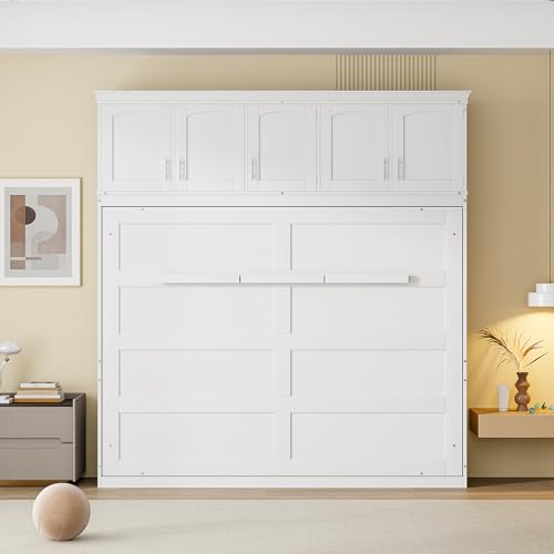 Harper & Bright Designs Full Size Murphy Bed, Full Murphy Cabinet Bed with USB Port and a Large Drawer, Gray