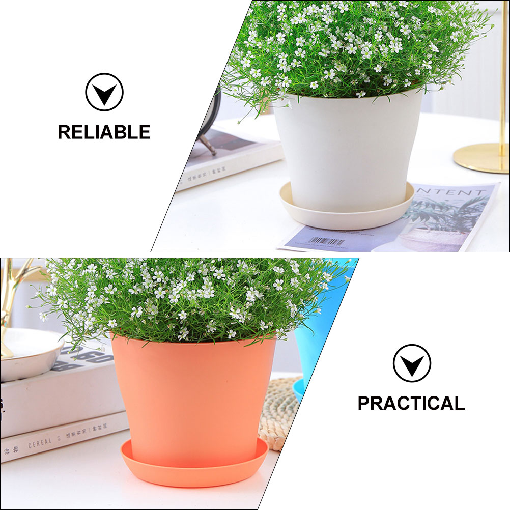 8pcs Plastic Flower Pot Flower Holder Flower Bonsai Pot Round Flower Pot with Tray