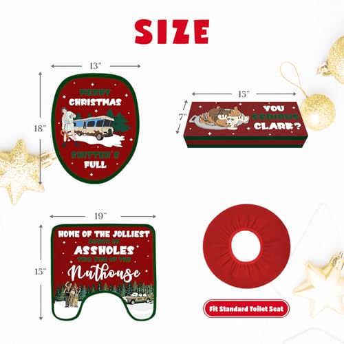 National Lampoons Christmas Vacation Bathroom Decorations, Set of 4 Holiday Toilet Seat Cover Sets with Toilet Lid Cover Toilet Seat Cover Rug Tank Cover, Griswold Family Christmas Vacation Merch Gift