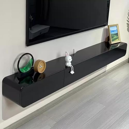 Small Apartment TV Cabinet Floating TV Unit for Living Room Modern Wall-Mounted TV Storage Space-Saving TV Console Wall-Mounted Media Shelf Furniture(Black,180 * 18 * 24cm)