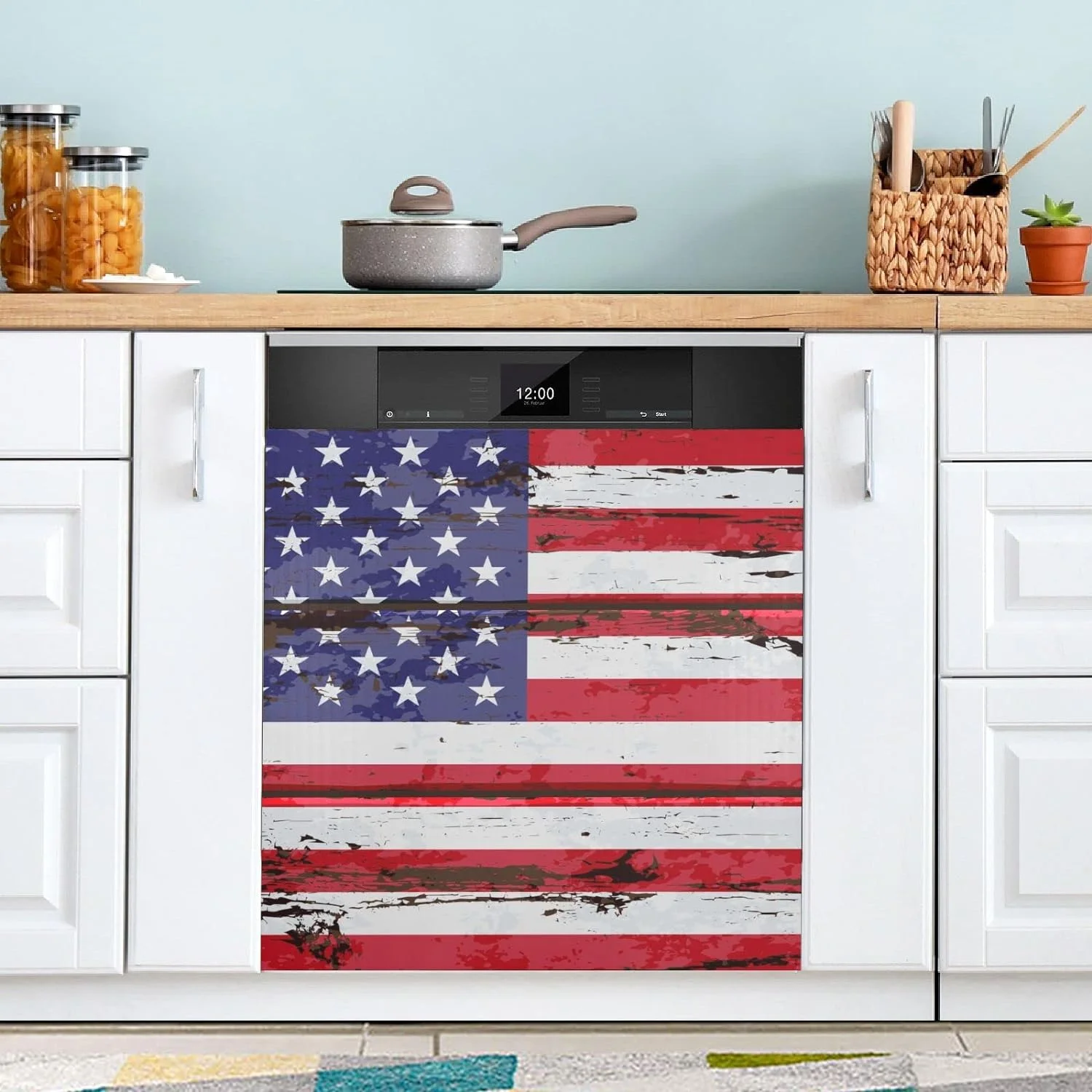 GZHJMY American Dishwasher Magnet Cover Retro American Flag Front Dishwasher Cover Magnetic Home Cabinet Decals Appliances Stickers Refrigerator Decorative 23