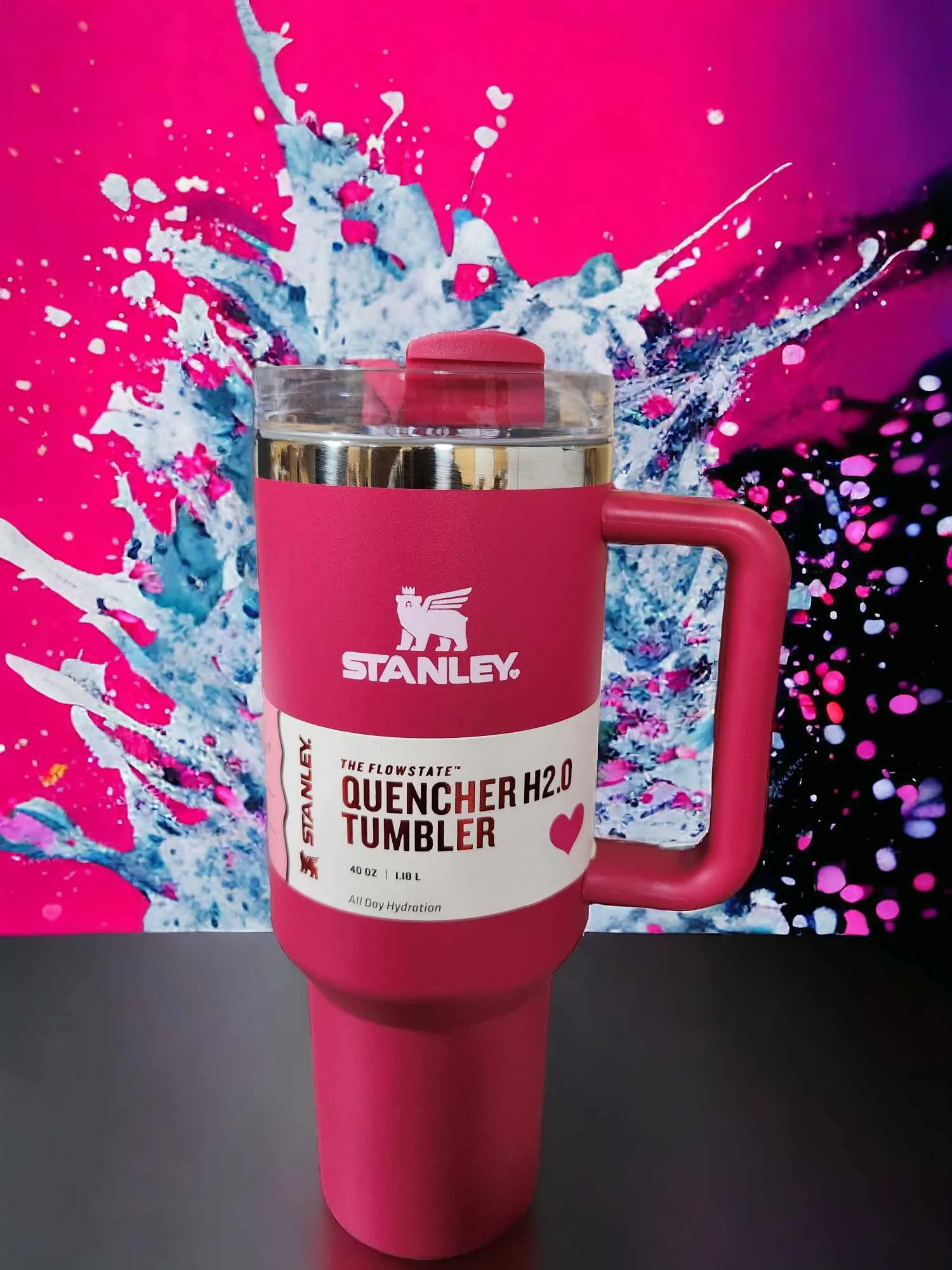 Stanley Cup 40oz with handle Stainless Steel Vacuum Insulated Tumbler Stanley Dupes Copo Termico Stanley ( Valentine's Day Dark Red )