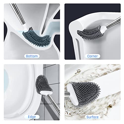 Sellemer Toilet Brush and Holder Set for Bathroom, Flexible Toilet Bowl Brush Head with Silicone Bristles, Compact Size for Storage and Organization, Ventilation Slots Base