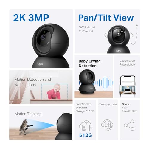 TP-Link Tapo 2K Pan/Tilt Security Camera for Baby Monitor, Dog Camera w/Motion Detection, 2-Way Audio, Siren, Night Vision, Cloud & SD Card Storage, Works with Alexa & Google Home, 2-Pack (C210P2)
