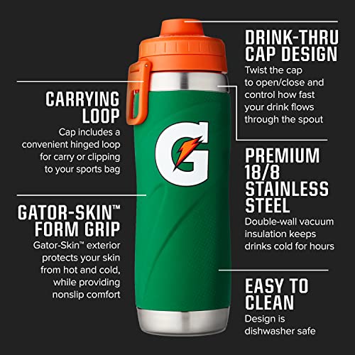 Gatorade Stainless Steel Sport Bottle, 26oz, Double-Wall Insulation, Green , 26oz (Pack of 1)