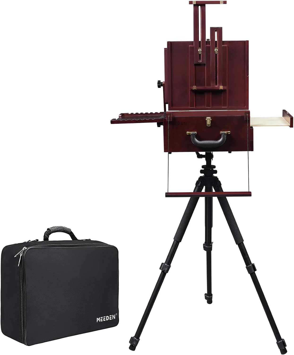 MEEDEN Artist Plein Air Easel,Pochade Box,Sketch Easel Box w/Compact Aluminum Travel Tripod,Nylon Carry Bag,Portable French Easel with Storage for Outdoor Painting,Tripod Easel Stand for Displaying