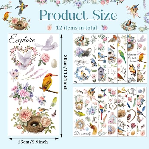 gisgfim 12 Sheets Rub on Transfers for Crafts and Furniture Farmhouse Rub on Transfer Stickers Rub on Decals for DIY Home Garden Farm Paper Wood Decoration, 11.9 x 5.9 Inch