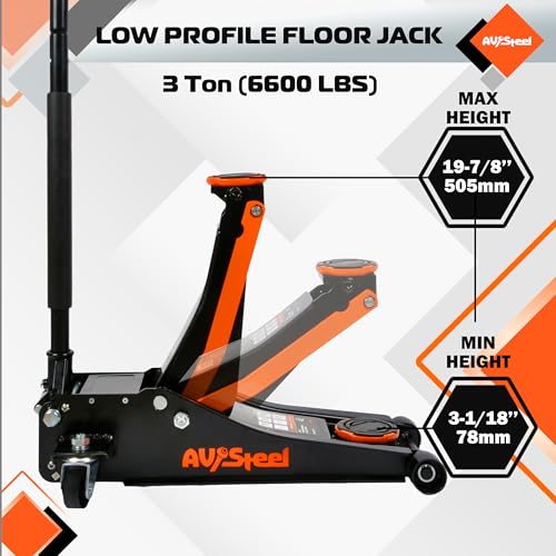 Low Profile Floor Jack 3 Ton (6600 lbs), Heavy Duty Hydraulic Jack for Car, Heavy-Duty Floor Jack with Dual Pistons Quick Lift Pump, Car Floor Jack with Lifting Range 3-1/8'' to 19-7/8''