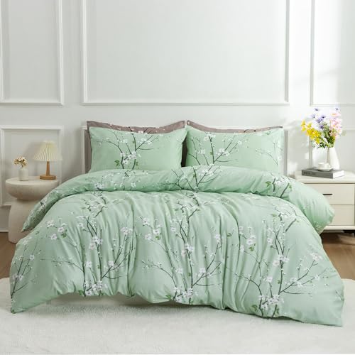 EAVD Garden Style Small Floral Comforter Set Queen Fluffy Soft Microfiber Chic Shabby Floral Bedding Set with 2 Pillowcases Reversible Cute Botanical Comforter Set for All-Season