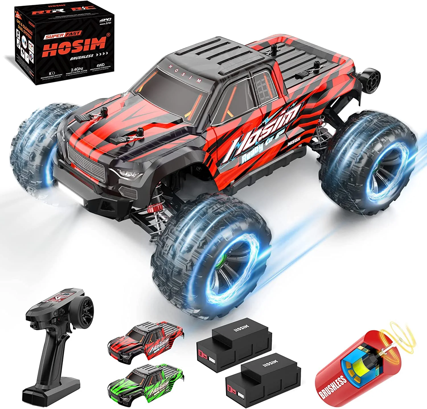 Hosim Brushless RC Car 1:16 4WD Radio Cars Off-Road Remote Control Crawler Truck