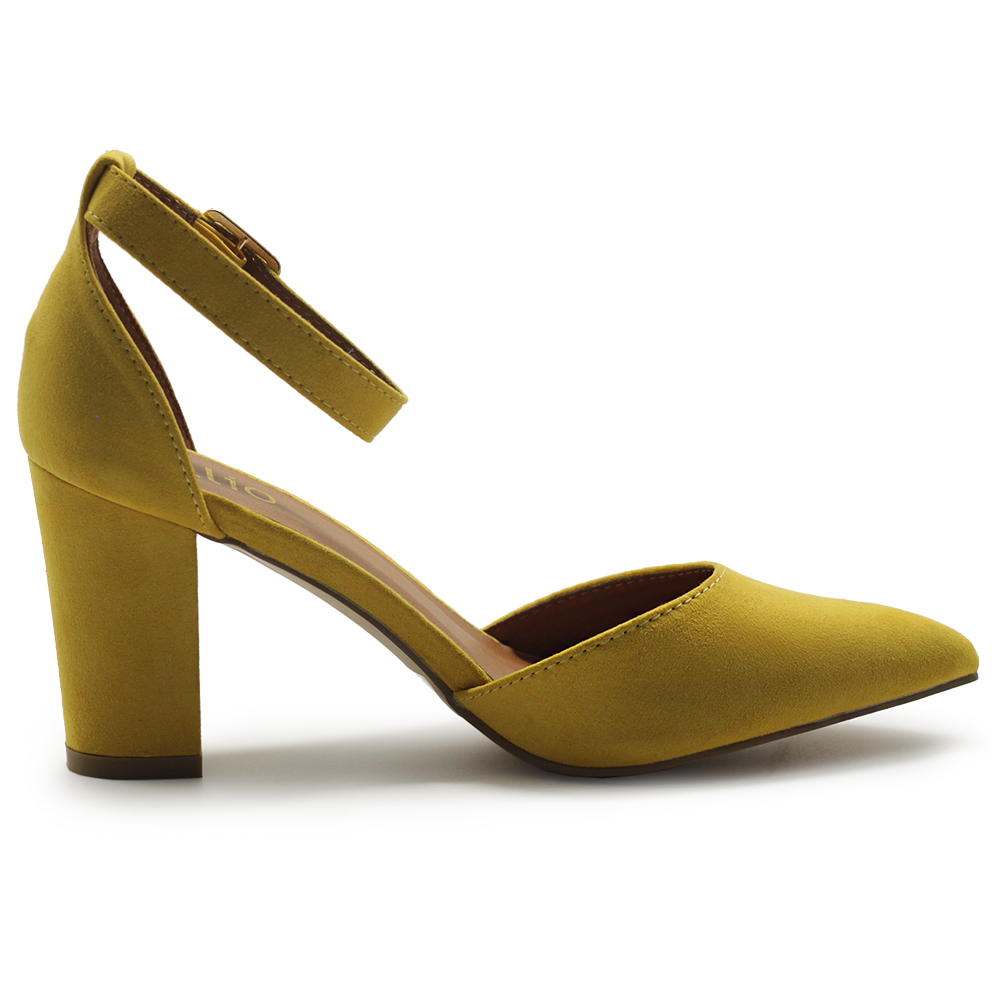 Ollio Women's Shoes Pointed Toe Ankle Straps Chunky Heels Pumps H95