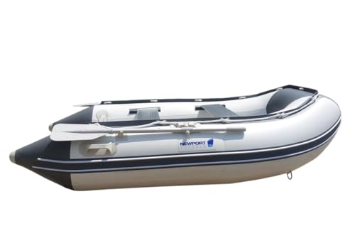 Newport 12ft 6in Catalina Inflatable Dinghy Boat Transom Sport Tender - 6 Person - 20 Horsepower USCG Rated, White/Gray