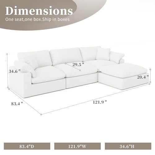 Extra Large U-Shaped Sectional Cloud Couch,Down Filled Sofa,Detachable Sofa Covers,Deep Seat Modern Modular White Sofa,Comfy Comfortable Furniture for Living Room
