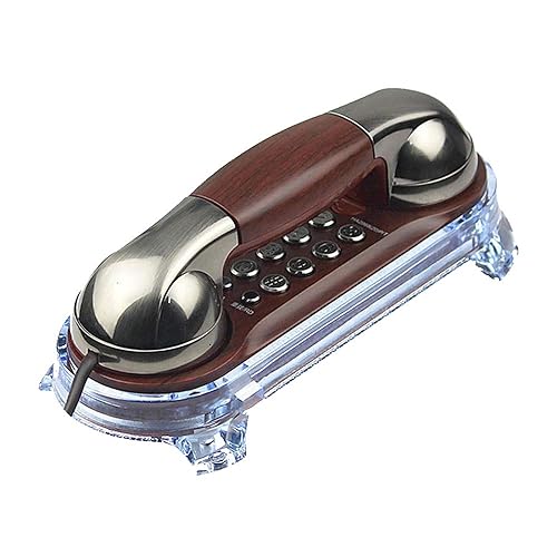 TelPal Small Size Trimline Corded Phone Antique Small Retro Wall Mounted Telephone Old Fashion Classic Vintage Telephone with Bottom Light for Desk/Wall Mount (Red Bronze)