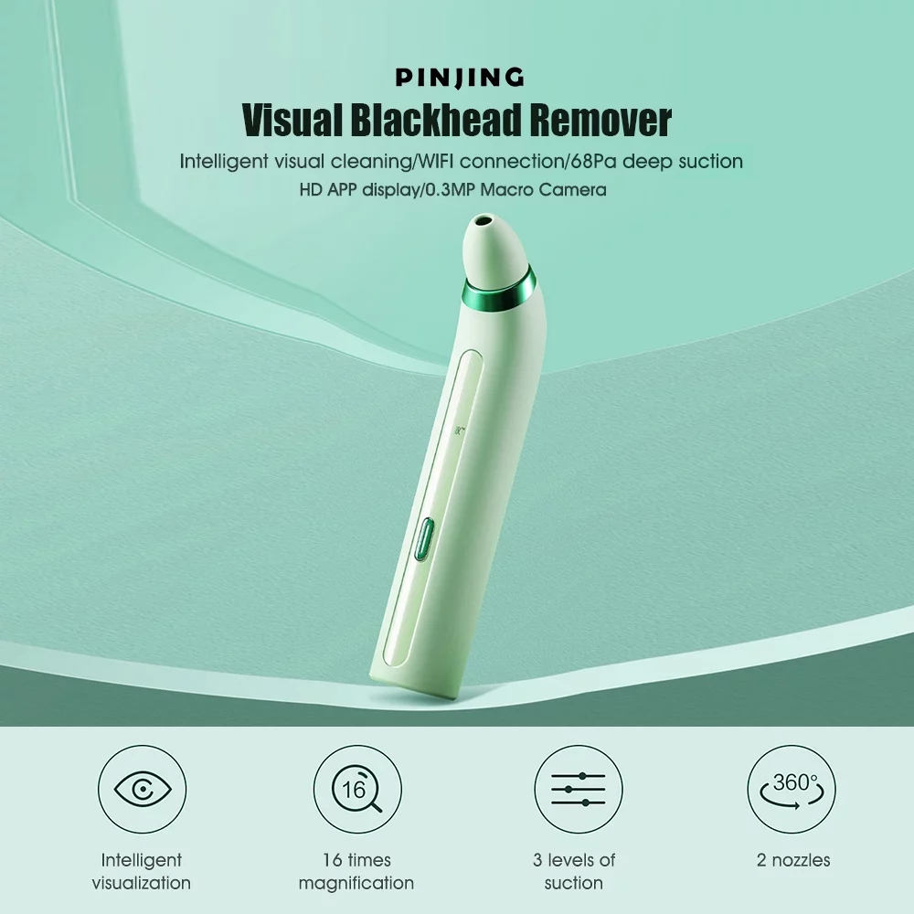 Ametoys Pinjing Blackhead Remover Pore with 0.3MP Macro Camera/HD APP Display/2 Suction Probes/3 Modes Electric Blackhead Extractor Tool Pimple Extractor Facial Skin Care Beauty Tool