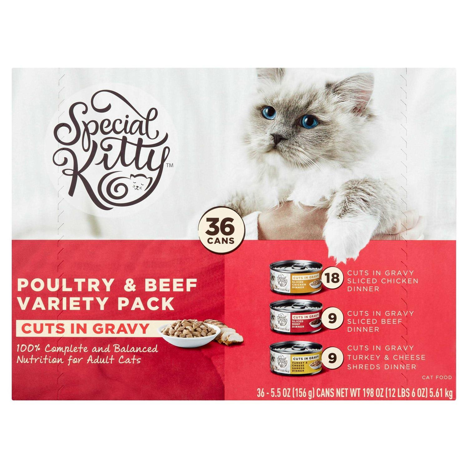 Special Kitty Beef Chicken Turkey & Cheese Flavor Gravy Sliced Wet Cat Food Variety Pack for Adult - Pet Supplies online store