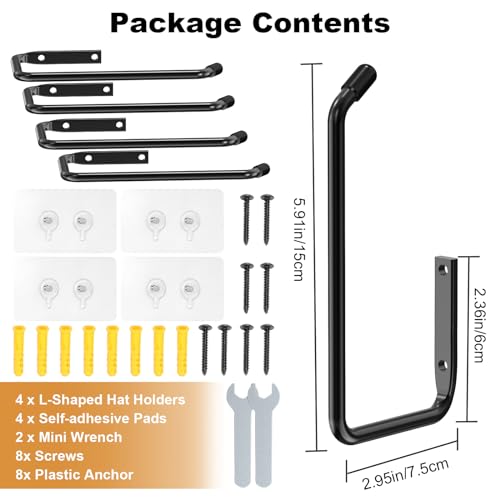 Hat Rack for Baseball Caps, 2Pcs Baseball Hat Organizer for Wall, Hat Holder On Wall, Strong Adhesive Cap Rack Hat Storage Hook for Baseball Hat Hanger for Door Bedroom Closet Organization