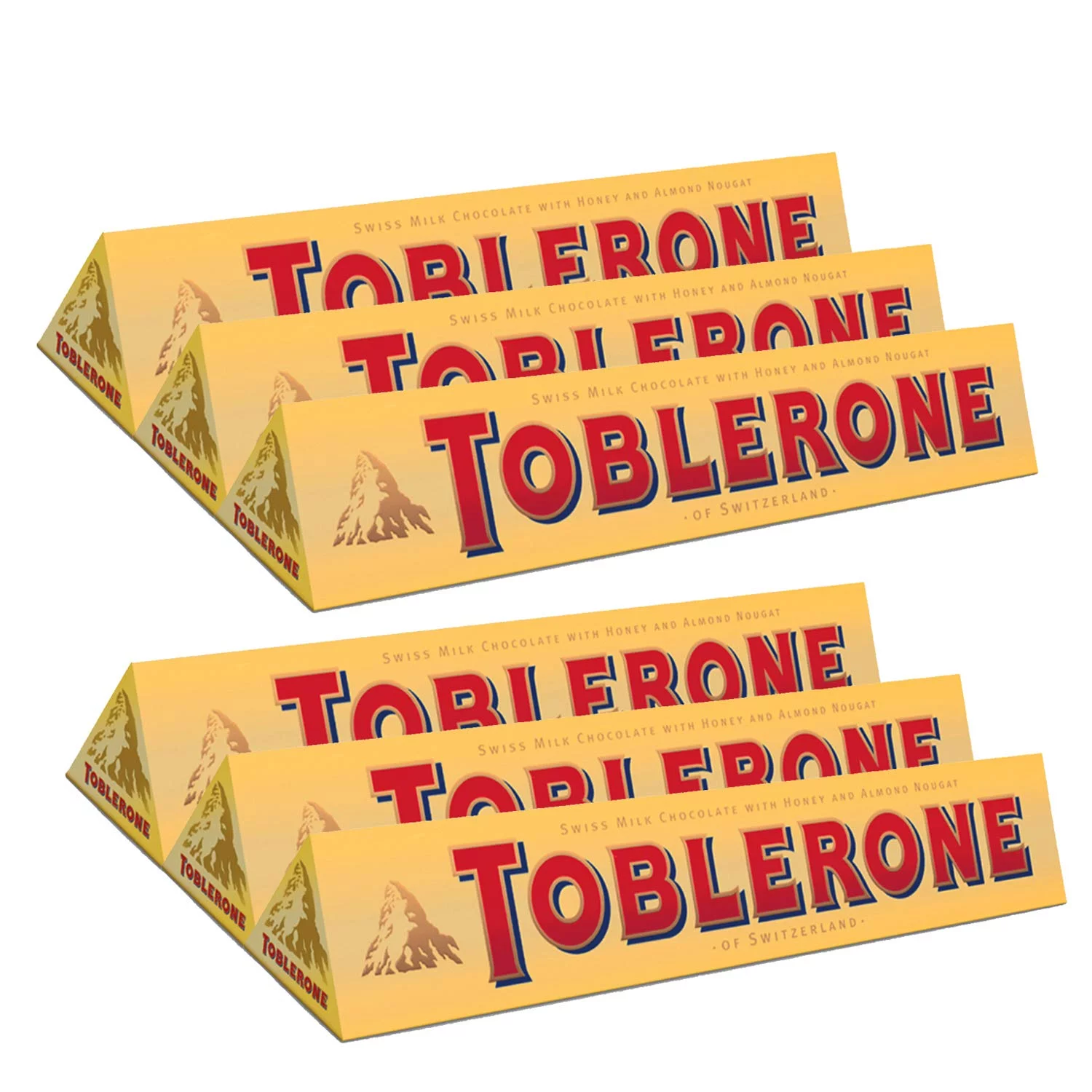 TOBLERONE Swiss Milk Chocolate with Honey and Almond Nougat, 3.5 oz. Bars, Pack of 6