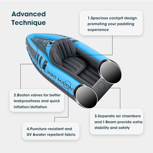 1 Person Inflatable Kayak Set Blow up Boat Adjustable Seats and Backrest, Air Pump and Carry Bag