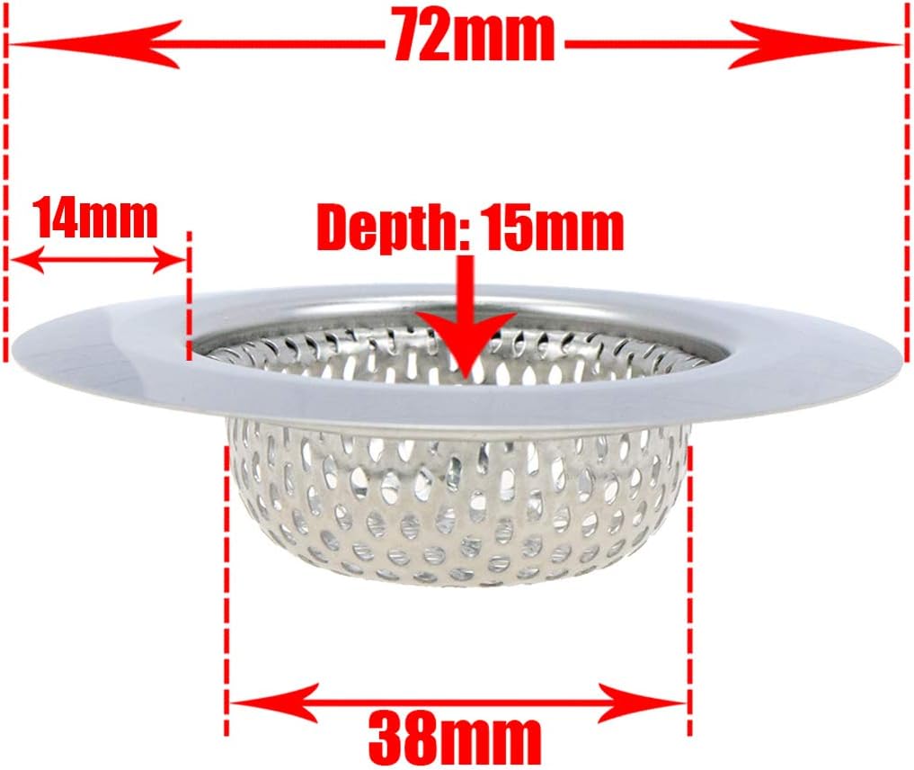 4 Pcs 1.5-Inch Filter Diameter Kitchen Sink Strainer, Stainless Steel Drain Basket Filter with Large Wide Rim 2.8-inch Diameter & 0.5-Inch Depth