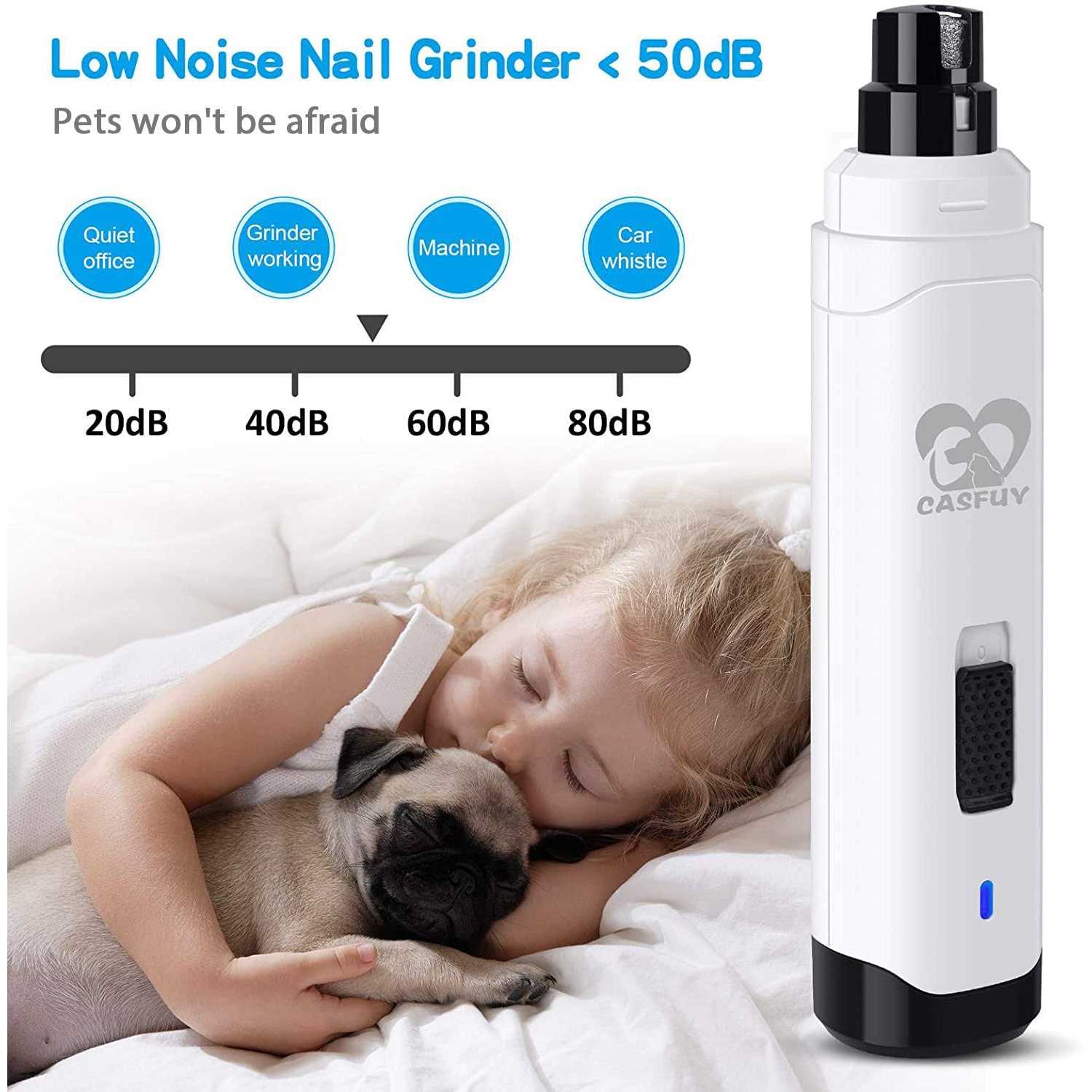 Casfuy Dog Nail Grinder Upgraded Professional 2-Speed Electric Rechargeable Pet Nail Trimmer Painless Paws Grooming & Smoothing for Small Medium - Pet Supplies online store