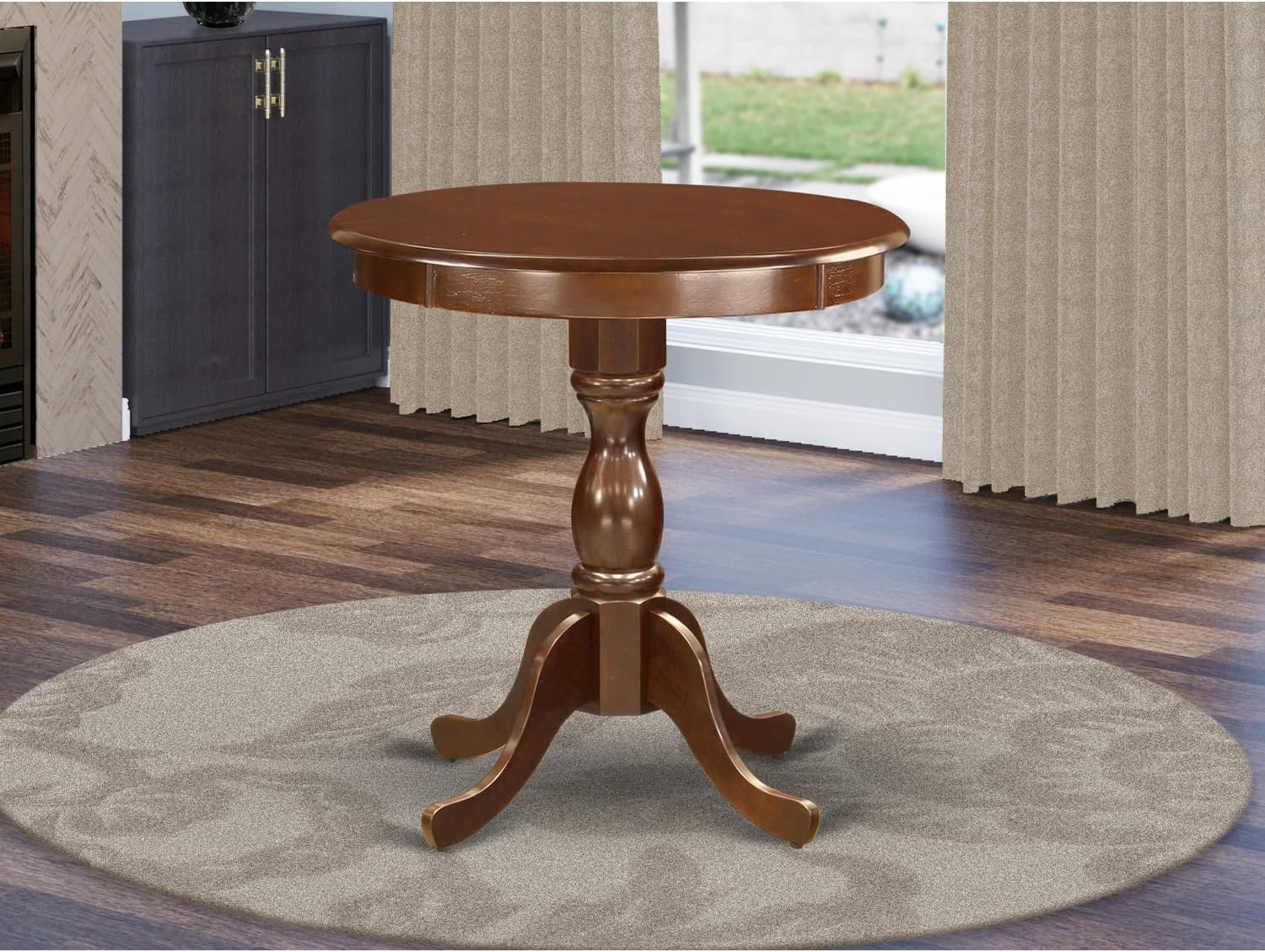 Country Cottage Amazing Small Dining Table with Oak Color Table Top Surface and Asian Wood Kitchen Table Pedestal Legs - Oak Finish