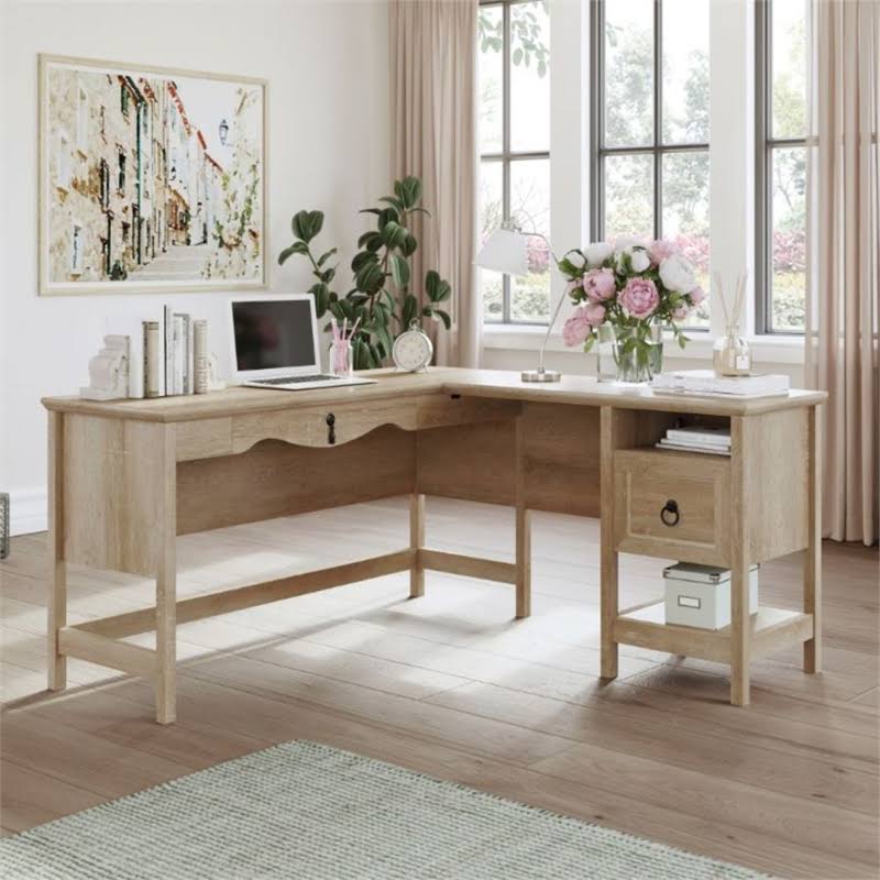Sauder Adaline Cafe Orchard Oak L-Shaped Desk with File Drawer