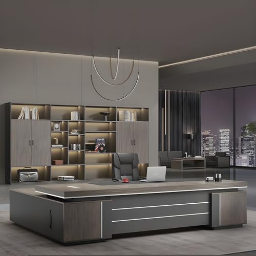 Minimalist L-Shape Executive Desk Computer Desk, Right-hand Return Wooden Executive L Shaped Desk for Home Office, Modern Writing Working Table Reception Desks 71