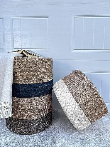 Jute Pouf Ottoman | Footrest Pouf | Hand Braided - Round Boho Pouffe - for Living Room, Bedroom, Nursery (16