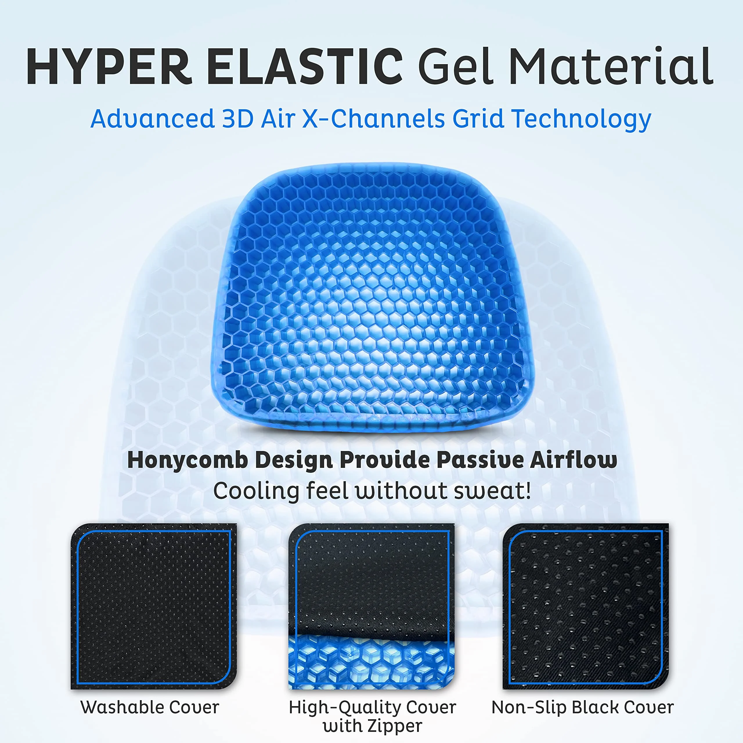 Gel Seat Cushion for Long Sitting - Portable Gel Cushion with Ergonomic Honeycomb Design - Large Size 16