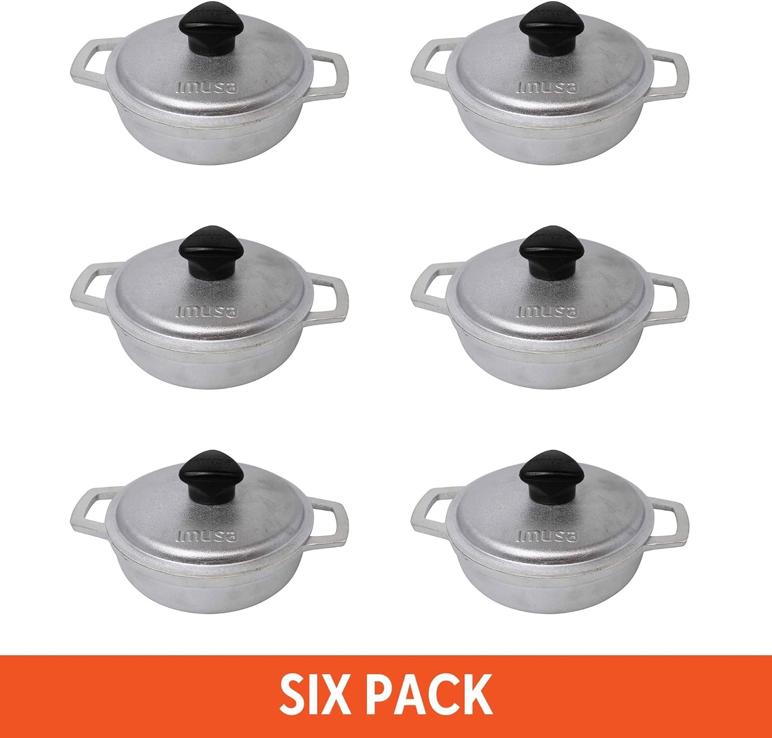IMUSA 6 pack 0.5Qt Mini Cast Aluminum Traditional Caldero Set with Lid,Silver