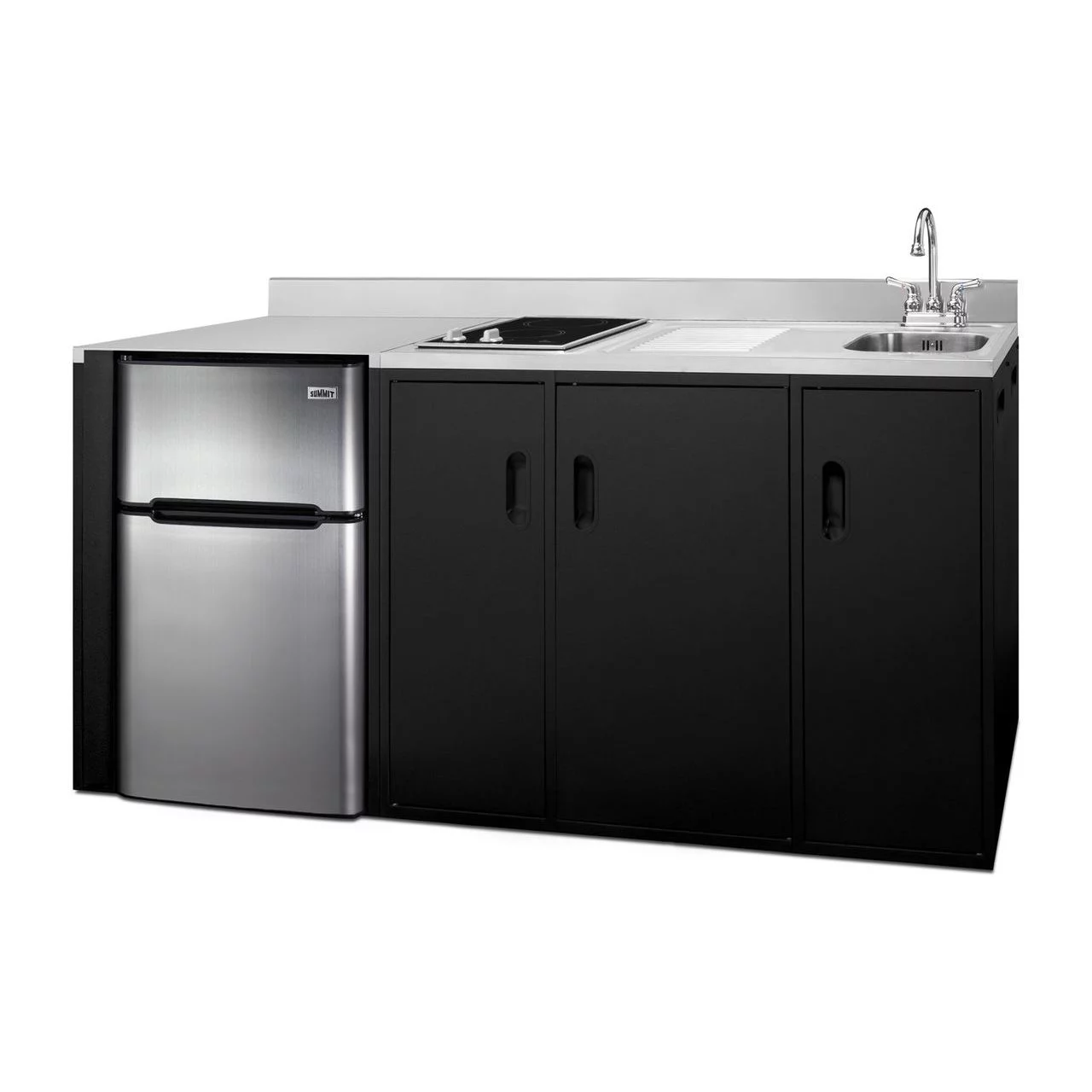 Summit Appliance  72 in. Wide All-In-One Kitchenette - ADA Counter Height, Black & Stainless Steel