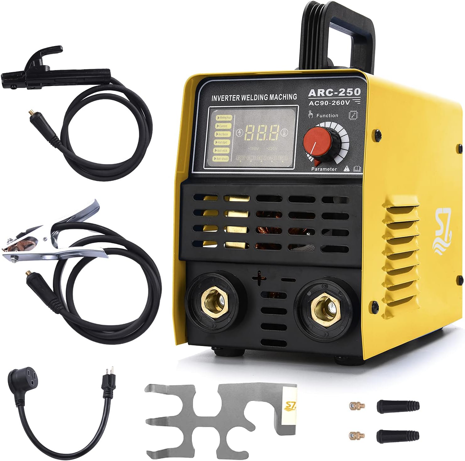 Welder，250A ARC Inverter 110V&220V Welder Machine IGBT Digital Display LCD Hot Start Welder with Electrode Holder,Work Clamp, Input Power Adapter Cable and Holder