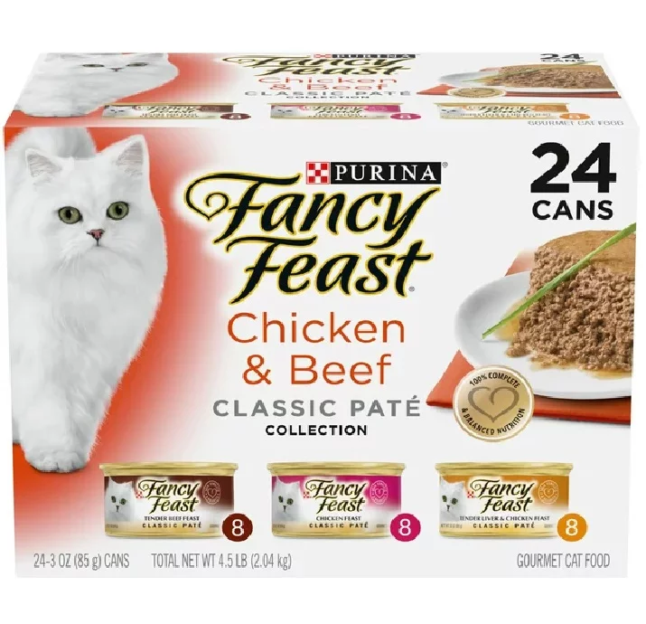 Purina Fancy Feast Pate Wet Cat Food Variety Pack, Classic Collection Chicken & Beef - (24) 3 oz. Pull-Top Cans