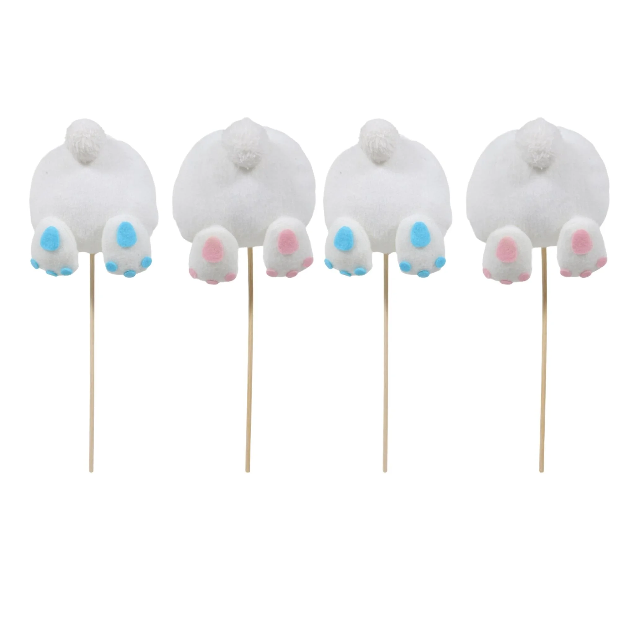Easter Bunny Tail Picks Blue Pink Rabbit Cupcake Toppers Cake Picks Cake Food Decor Appetizers Toothpicks for Spring Party Table Decorations Party Flower Arrangement Supplies 4pcs