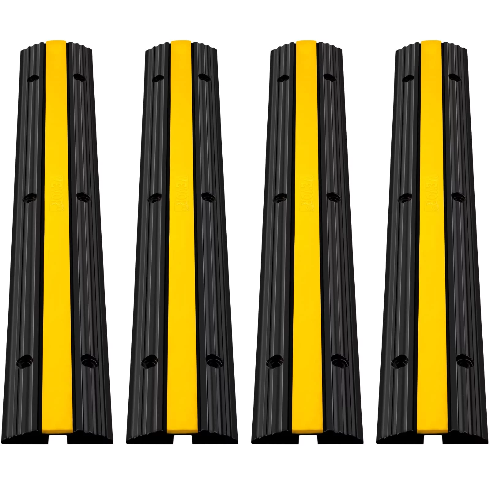 VEVOR 4 Pack of 1-Channel Rubber Cable Protector Ramps Heavy Duty 22046lbs Load Capacity Cable Wire Cord Cover Ramp Speed Bump Driveway Hose Cable Ramp Protective Cover