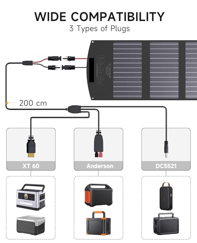 Portable Solar Panel 100W 17.5V with MC-4 to DC5521/XT60/Anderson Cable, 100W Foldable Solar Panels Kit with Adjustable Kickstands, Waterproof IP65 for Camping, Outdoor, Power Station