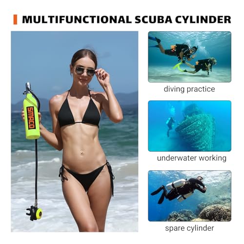 SMACO Mini Scuba Tank S400 Scuba Tank 1.0L Capacity with 15-20 Minutes Underwater Breathing(No More Than 33ft) Portable Diving Gear Emergency Backup Diving Tank Rescue Pony Bottle