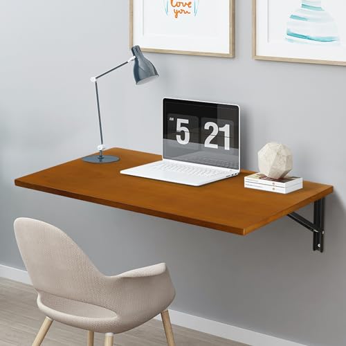 Wall Mounted Folding Table, 39 Inch Fold Down Table for Laundry Room, Natural Pine Wood Folding Workbench Drop Leaf Table Floating Wall Desk for Small Space, Kitchen/Bar/Bedroom, 39